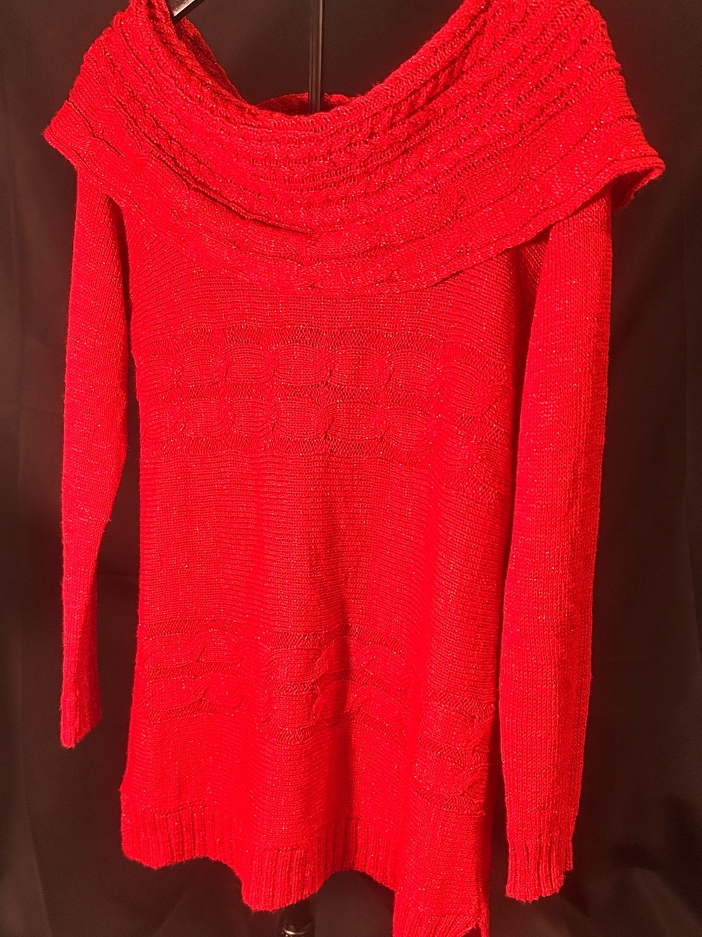 New Direction Metallic Red Cowl Neck Cable Knit Sweater Size Small Holiday
